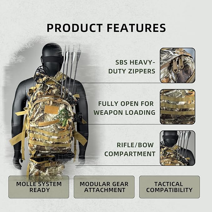 BEAUTI4U Hunting Backpack Outdoor Gear Hunting Pack Extra Large Backpack with Waterproof Rain Military Tactical Hiking Expandable Backpack