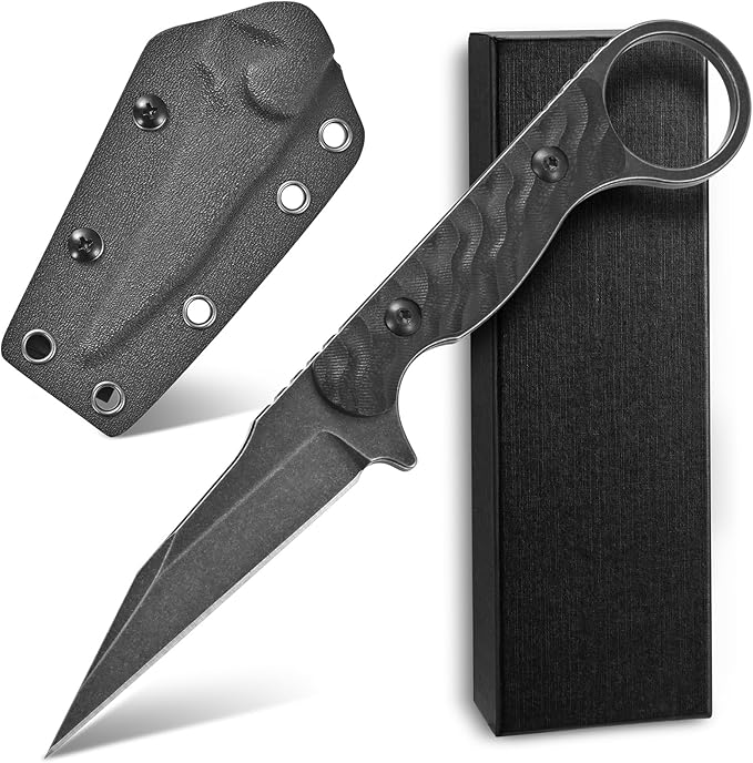C1341 Fixed Blade Knife K110 Black Stonewashed Steel Blade G10 Handle EDC Tool Knife for Outdoor Survival Hiking Camping(Black)