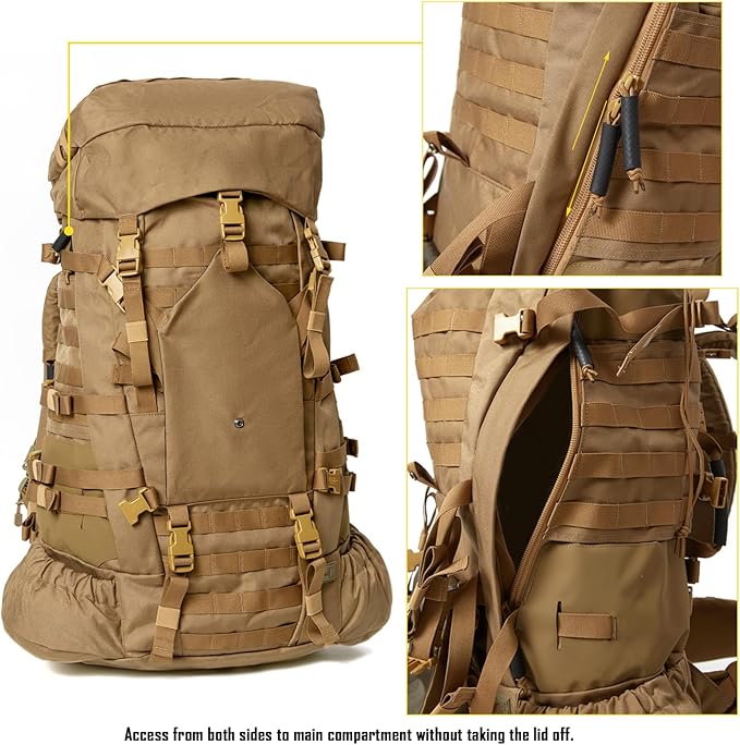 MT Military Army Large Rucksack with Detacheable Assault Backpack Hydration Pack Shoulder Straps and Waist Belt Metal Frame | Detacheable Hydration Pack Shoulder Straps Waist Belt Metal Frame