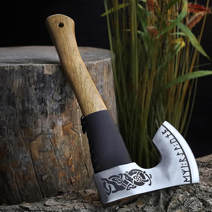 Camping Hatchet Wood Splitting Axe Chopping Kindling Forged Viking Axe Outdoor Bushcraft Tool with Sheath Handmade