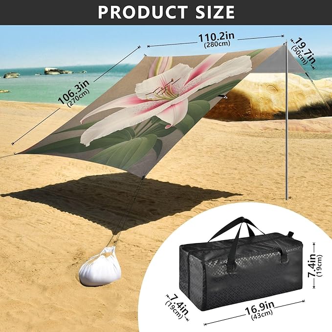ALAZA Beautiful Cute Lily Beach Tent Sun Shelter Portable Canopy Sunshade for Outdoor Camping Picnics Backyard Fun 10x9 ft