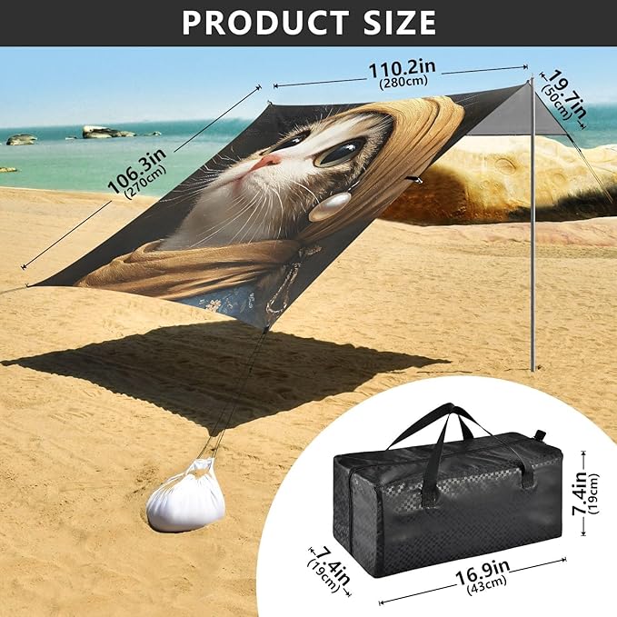 ALAZA Cute Cat Earrings Beach Tent Sun Shelter Portable Canopy Sunshade for Outdoor Camping Picnics Backyard Fun 10x9 ft