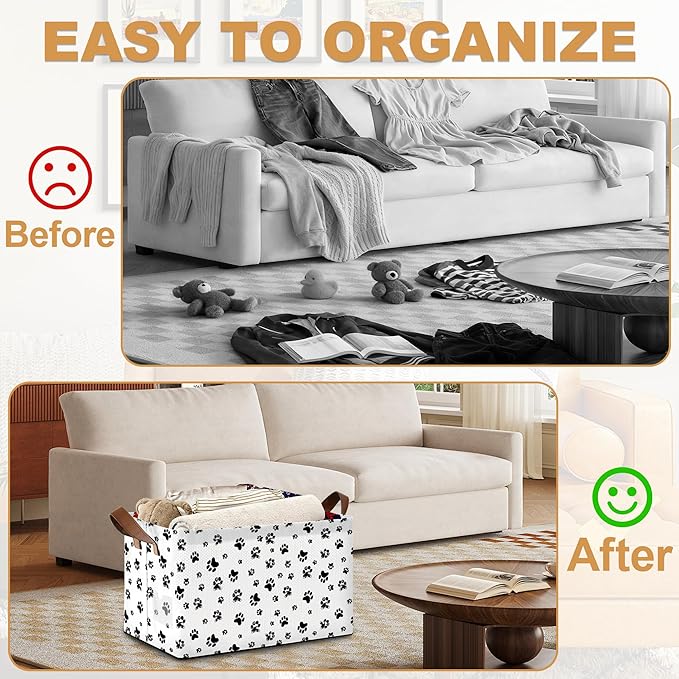 Dog Paw Storage Bins with Handles Collapsible Storage for Clothes Gift Basket Blankets &amp Closet Organization