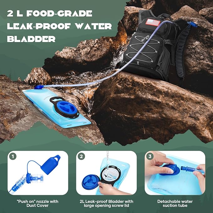Maelstrom Hydration Hiking Backpack with 2L/3L Water Bladder High Flow Bite Valve Water Backpack Men Women Lightweight Insulation for Hiking Cycling Running Climbing Camping