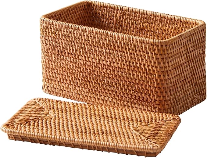 Brown Rattan Organizer Basket with Lid – Multi-Functional Storage Basket