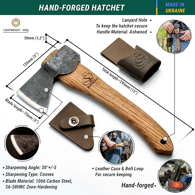 BeaverCraft BSH2 Glacier Bushcraft Knife AX1 Hand Forged Hatchet Axe with Sheath