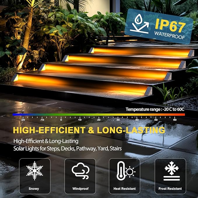 Solar Step Lights for Outside Waterproof IP67 Outdoor Stair Light 6 Pack Solar Stair Lights Outdoor LED Outdoor Step Lights Decor for Deck Front Step Patio Garden