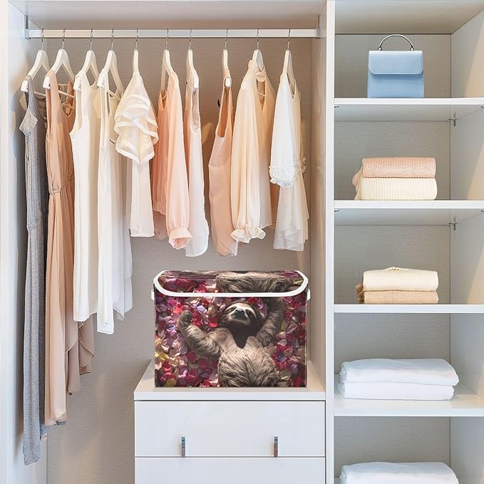 Storage Cube with Lid Beauty Sloth Print 16.5×12.6×11.8 IN Collapsible Large Capacity Foldable Storage Basket Bin Organizer