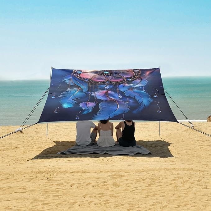 ALAZA Flower Dreamcatcher Boho Beach Tent Sun Shelter UPF50+ Protection Beach Shade Canopy w/ 4 Sandbags for Outdoor Camping Fishing Backyard Fun Picnic 10x9 ft