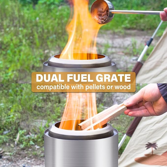 HGD Small Tabletop Fire Pit 8.0 x 5.5 in Portable Mini Smokeless Table Top Firepit Low Smoke Camping Stove for Outdoor/Patio with Travel Bag &amp Forks Fueled by Pellets/Wood Stainless Steel Si