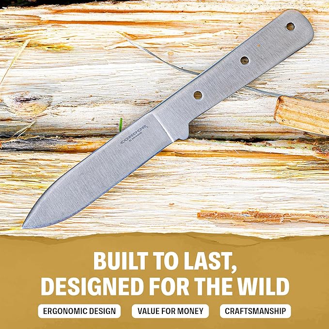Condor Tool &amp Knife Kephart Blade Blank - 1075 High Carbon Steel - Knife Blanks with a Polished Finish - Product is Sold Without Sheath - 4.5 in Blade - 3.5oz
