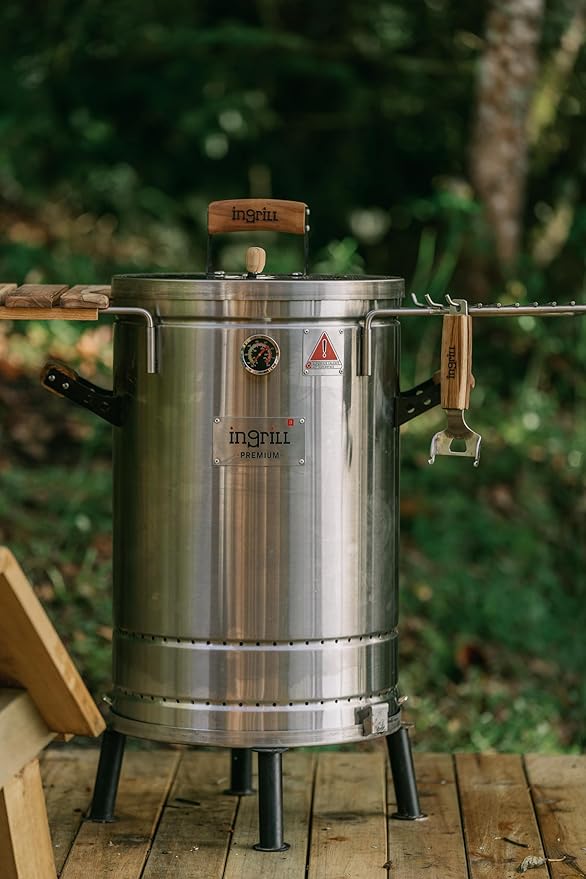 3-in-1 Stainless Steel Smoker Barrel Grill Premium– Portable Charcoal BBQ with Thermometer 25 lbs Outdoor Cooking Smoker for Camping Backyard &amp Home BBQ INGRILL