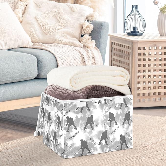 Storage Box Hockey Players Closet Storage Bins with Lids Foldable Oxford Fabric Storage Box for Home Bedroom Closet Office (16.5x12.6x11.8 in)