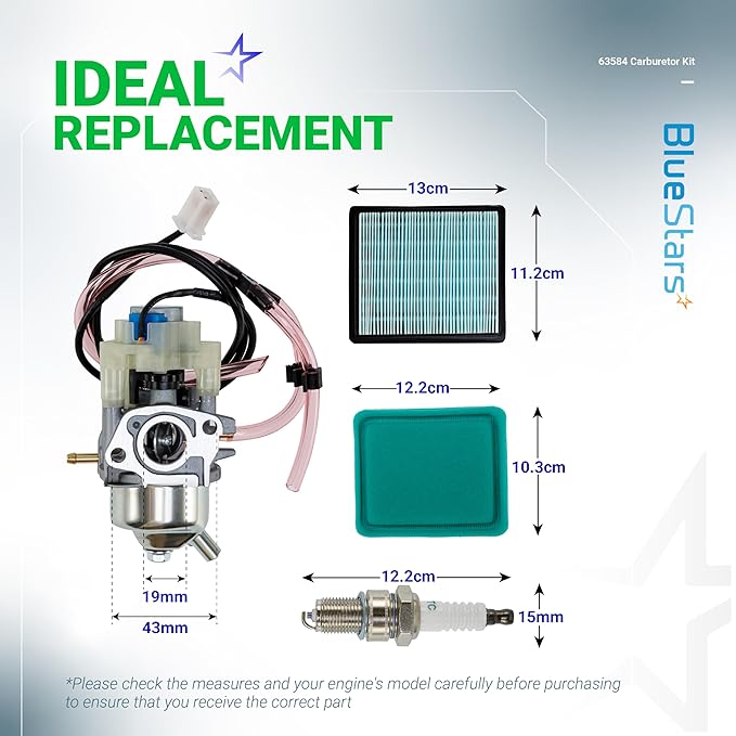 BlueStars 63584 Carburetor Kit - Fit Huayi Predator 3500 Watts Inverter Generator 63584 Carb 3500W with Gaskets Air Filter Spark Plug Fuel Line - Replaces 16100-ZL0-D66 16100-Z0V-D12 16100-ZL0-D65