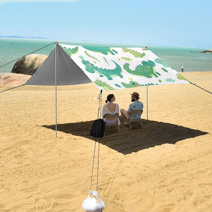 Cute Cartoon Crocodile Alligator Watercolor Beach Cabana Tent UPF50+ Water-Resistant Large Portable Sun Shelter with Sand Pockets for Camping Fishing Backyard Fun