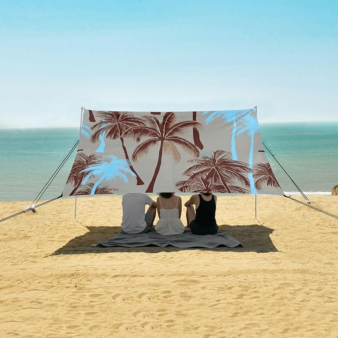 xigua Palm Tree Beach Tent Sun Shelter with Carrying Bag - Silver Coated Oxford Fabric Beach Canopy for Beach Camping Fishing - Includes Windproof Ropes Sandbags &amp Stakes