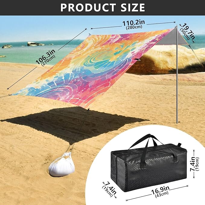 Lightgrey Tie-dye Background Vibrant Colors and Swirling Patterns Tie-dye Beach Cabana Tent UPF50 Waterproof Shade Sun Shelter with Carrying Bag for Camping Trips Fishing Backyard Fun or