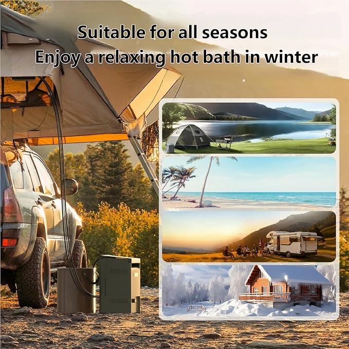 Portable Camping Shower - Instant 3-Second Water Heater with a Rugged All-Metal casing. 4 liters/Minute Ideal for Family Weekend Camping Trips and getaways (E1 Model)