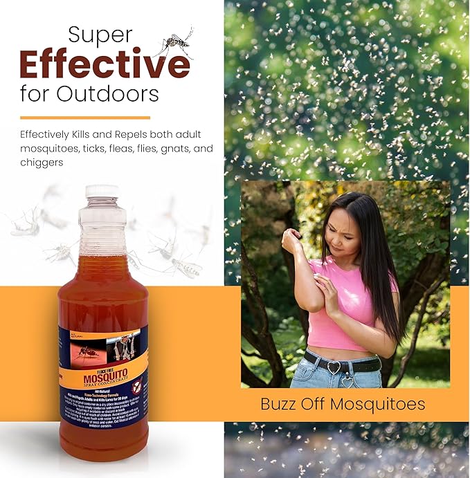 Natural Mosquito Control Spray Concentrate Repels Mosquitoes Ticks Fleas Flies Gnats and Chiggers Away. Makes up to 32 Gallons! (32 oz Concentrate)
