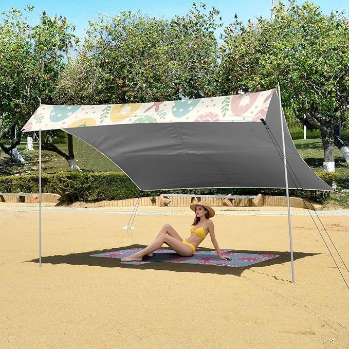xigua Easter Egg Beach Tent Sun Shelter with Carrying Bag - Silver Coated Oxford Fabric Beach Canopy for Beach Camping Fishing - Includes Windproof Ropes Sandbags &amp Stakes