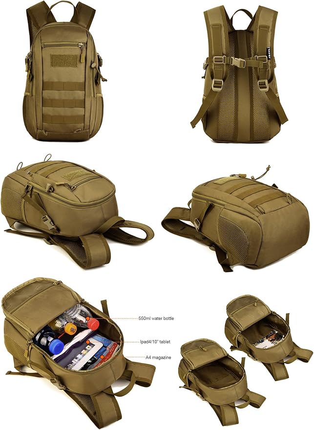 HUNTVP 10L Tactical Backpack Small Backpack Mini Daypack Military MOLLE Rucksack Gear Tactical Assault Pack Bag for Hunting Camping Trekking(10L-ACU Camouflage)