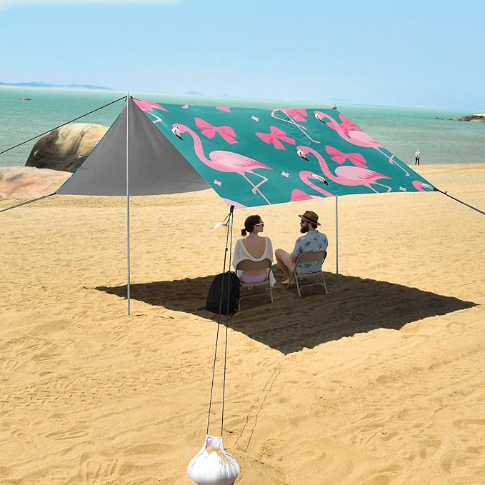 ALAZA Flamingo Bow Pattern Beach Tent Sun Shelter Portable Canopy Sunshade for Outdoor Camping Picnics Backyard Fun 10x9 ft