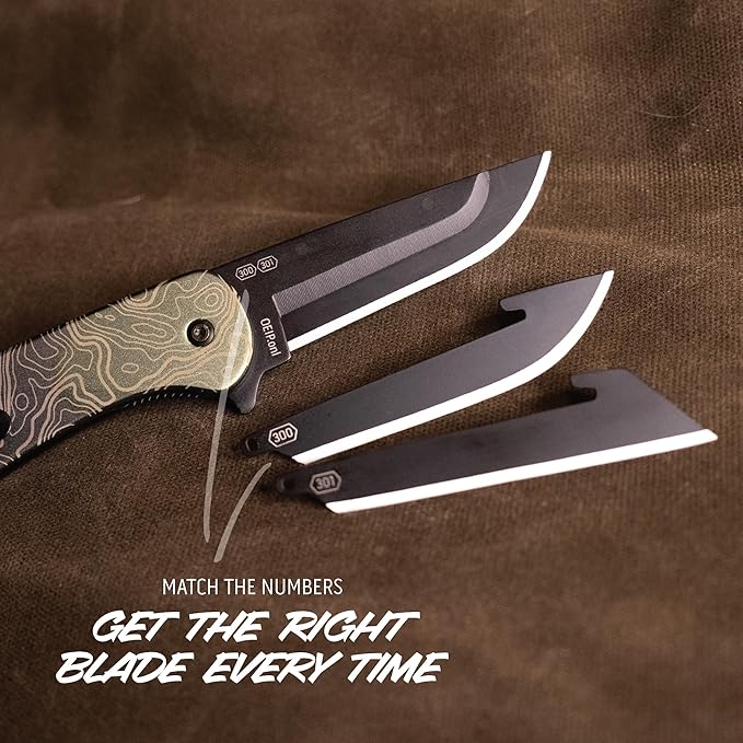 OUTDOOR EDGE RAZOR VX1 | Topo Map Etching | Replaceable Blade EDC Folding Pocket Knife | 3 Stainless Blade Green Anodized Aluminum Handle Reversible Pocket Clip | Cool Knife for Men