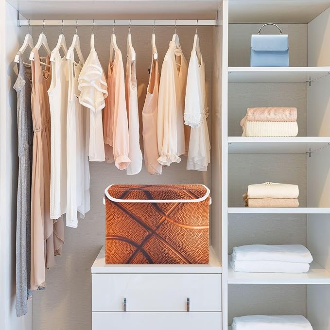 Basketball Lidded Home Storage Bins Closet Storage Bins Foldable Oxford Fabric Storage Box for Home Bedroom Closet Office (16.5x12.6x11.8 in)