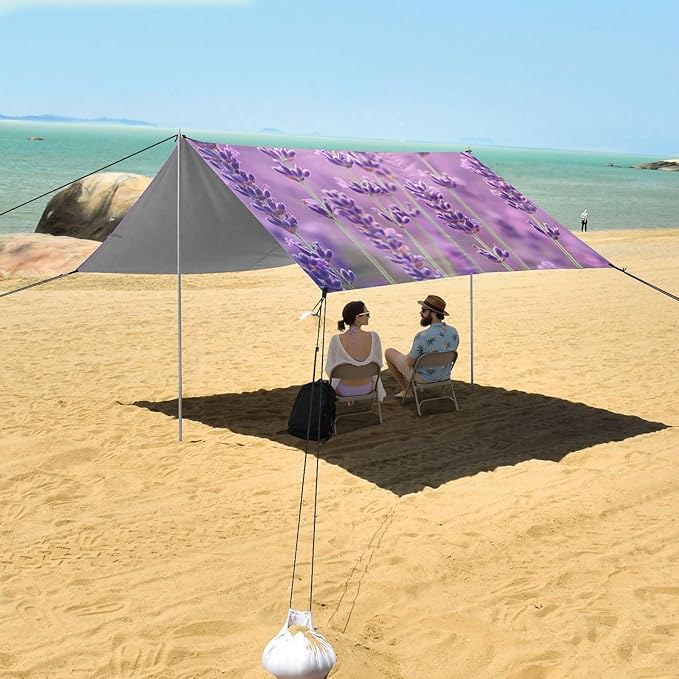 ALAZA Beautiful Drwan Lavender Beach Tent Sun Shelter Portable Canopy Sunshade for Outdoor Camping Picnics Backyard Fun 10x9 ft