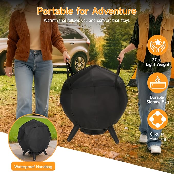 26 Inch Smokeless Firepit Outdoor Smokeless Fire Pit with Grill Waterproof Lid and Bag 2 in 1 Fire Pits for Outside Wood Burning Stainless Steel Potable Fire Pit for Bonfire Camping Picnic