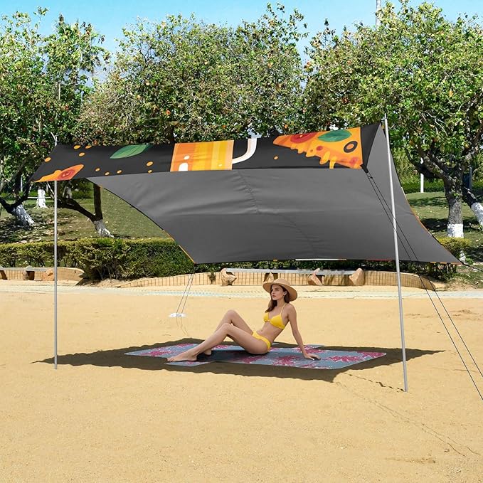ALAZA Pizza Beer Tomato Pattern Beach Tent Sun Shelter Portable Canopy Sunshade for Outdoor Camping Picnics Backyard Fun 10x9 ft