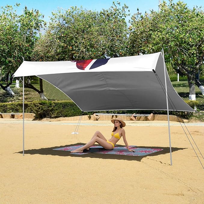 ALAZA British Flag Woman Beach Tent Sun Shelter UPF50+ Protection Beach Shade Canopy w/ 4 Sandbags for Outdoor Camping Fishing Backyard Fun Picnic 10x9 ft