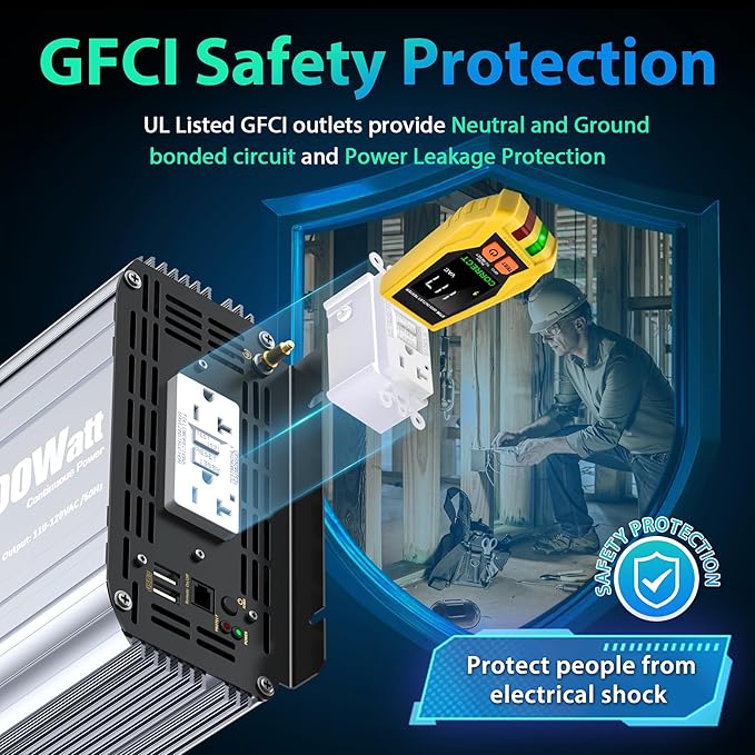 GIANDEL 1500 Watt Pure Sine Wave Power Inverter with UL458 GFCI Outlets Inverter 12V DC to 120V AC FCC Approved and Remote with Battery Level Monitor for RVs Campers Off Grid Solar Setup