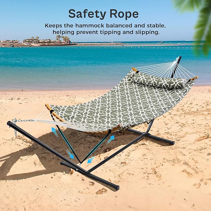 SUPERJARE Hammock with Stand 2 Person Heavy Duty Hammock with Padded Cotton Detachable Pillow &amp Strong Curved-Bar &amp Portable Carrying Bag Perfect for Outdoor &amp Indoor Grey with White F
