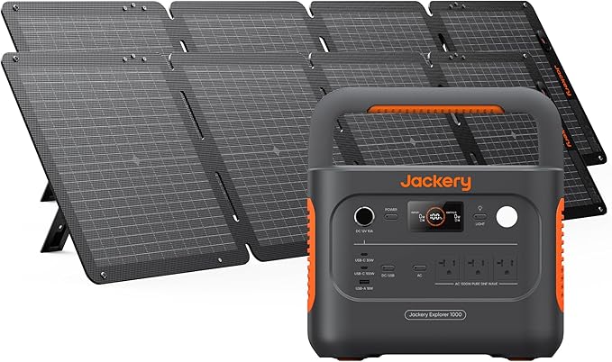 Jackery Solar Generator 1000 v2 with 2x100W Solar Panel1070Wh Portable Power Station LiFePO4 Battery1500W AC/100W USB-C Output1Hr Fast Charge for OutdoorOff-Grid LivingRVEmergency