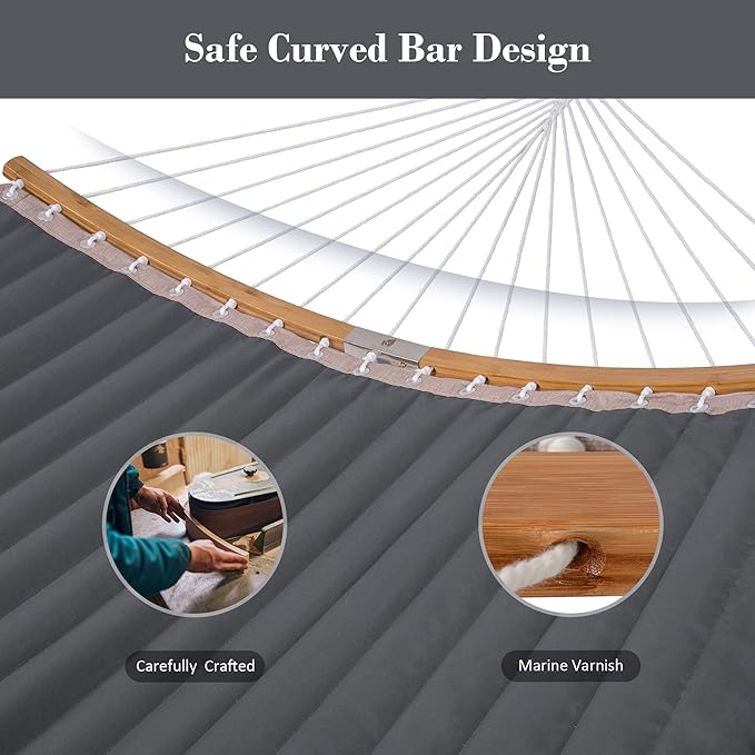 SUNCREAT Hammocks Standing Backyard Hammock with Stand 2 Person Heavy Duty Portable Hammock with 13.5 ft Wooden Stand Dark Gray