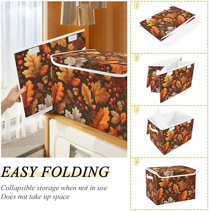 Collapsible Storage Bins with Lids Decorative Fabric Storage Cubes Closet Organizer and Storage Basket Boxes Containers for Clothes Box Chest Nursery Folding Rectangle Fall Maple Leaves