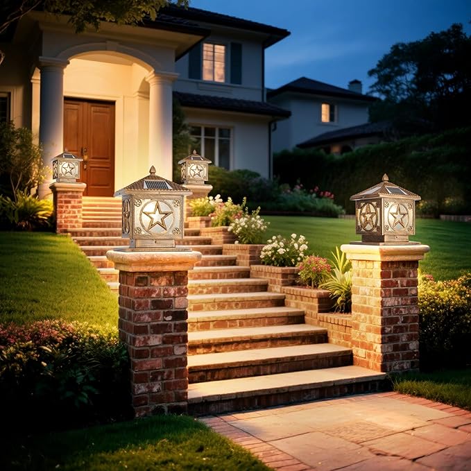 SLAWA Outdoor Solar Post Cap Light 9.8In Bronze Column Lights Square Waterproof Landscape Lighting with Remote Pillar Lamps Fence Deck Cap Light Solar Power Lantern Porch Mailbox Lawn Porch Fixture