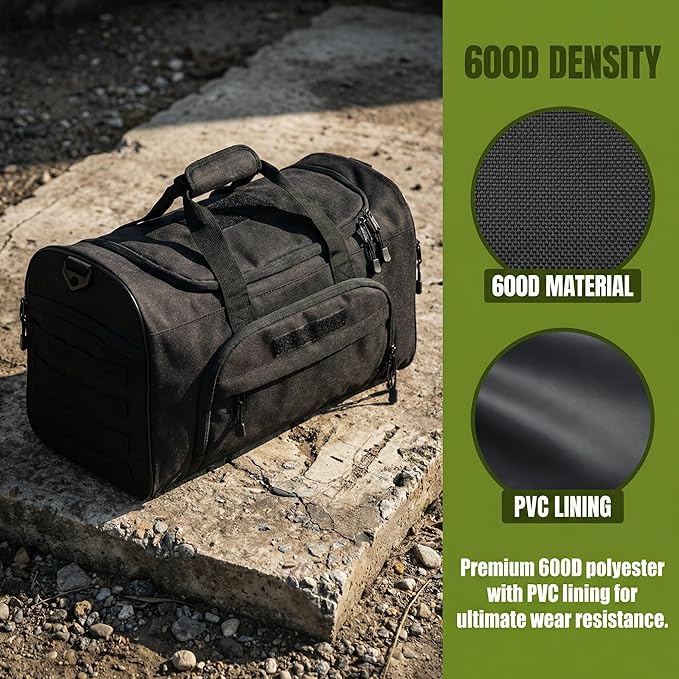 Military Tactical Outdoor Gym Bag Small Duffel Bag with Shoes Compartment for Sports Travel Camping Hunting (B-Black)