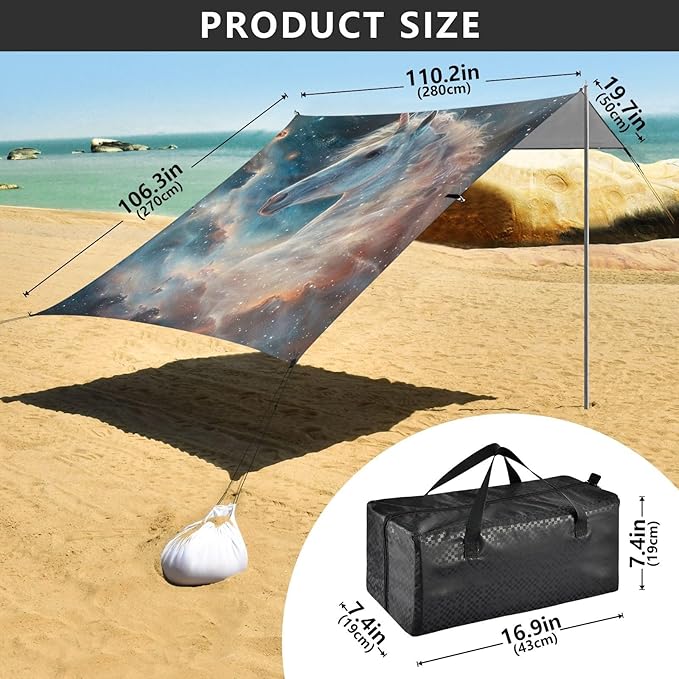 ALAZA Unicorn Head Nebula Beach Tent Sun Shelter Portable Canopy Sunshade for Outdoor Camping Picnics Backyard Fun 10x9 ft