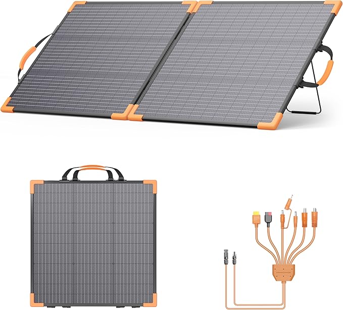 100 Watt Bifacial Portable Solar Panel for Power Station 20V Foldable Solar Charger with IP68 Waterproof 23.5% High Efficiency with 2 Reinforced Kickstands for Camping RV Off-Grid Blackouts