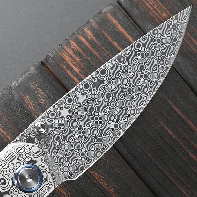 Sitivien ST271 Damascus Steel Blade Folding Knife Damascus &amp Colorful G10 Handle with Ball Bearing for Men Women Outdoor Camping Hiking Fishing(Color)