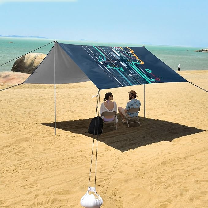 ALAZA Science Brain Beach Tent Sun Shelter UPF50+ Protection Beach Shade Canopy w/ 4 Sandbags for Outdoor Camping Fishing Backyard Fun Picnic 10x9 ft