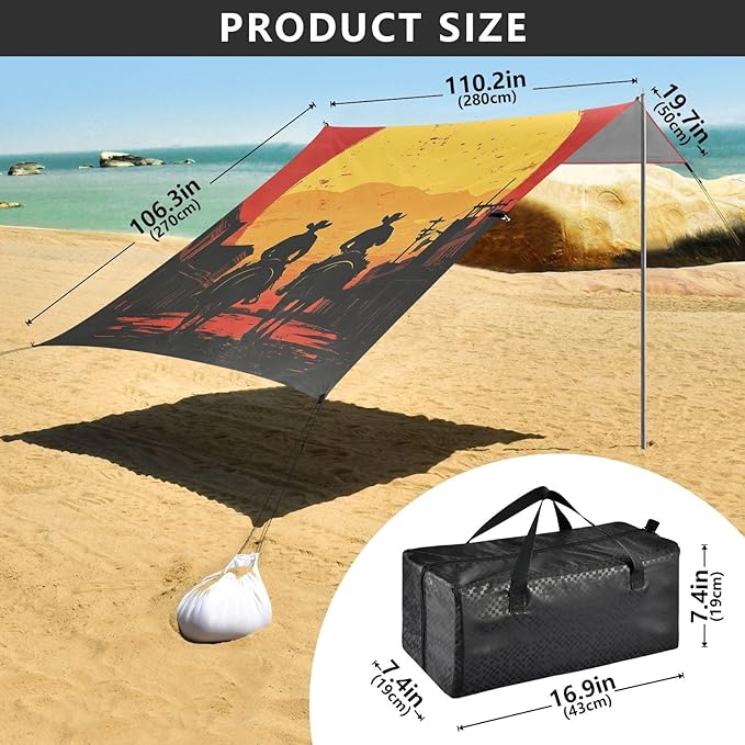 Cowboy4 Stable Beach Tent UPF50+ Protection Waterproof Large Portable Sun Shelter with Sandbags Sand Shovel Poles for Camping Fishing Backyard Fun