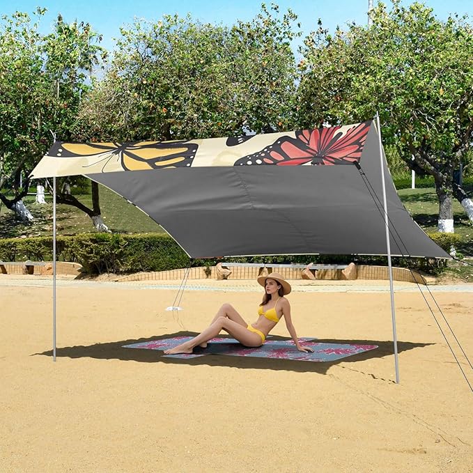 ALAZA Butterfly Animal Beach Tent Sun Shelter Portable Canopy Sunshade for Outdoor Camping Picnics Backyard Fun 10x9 ft