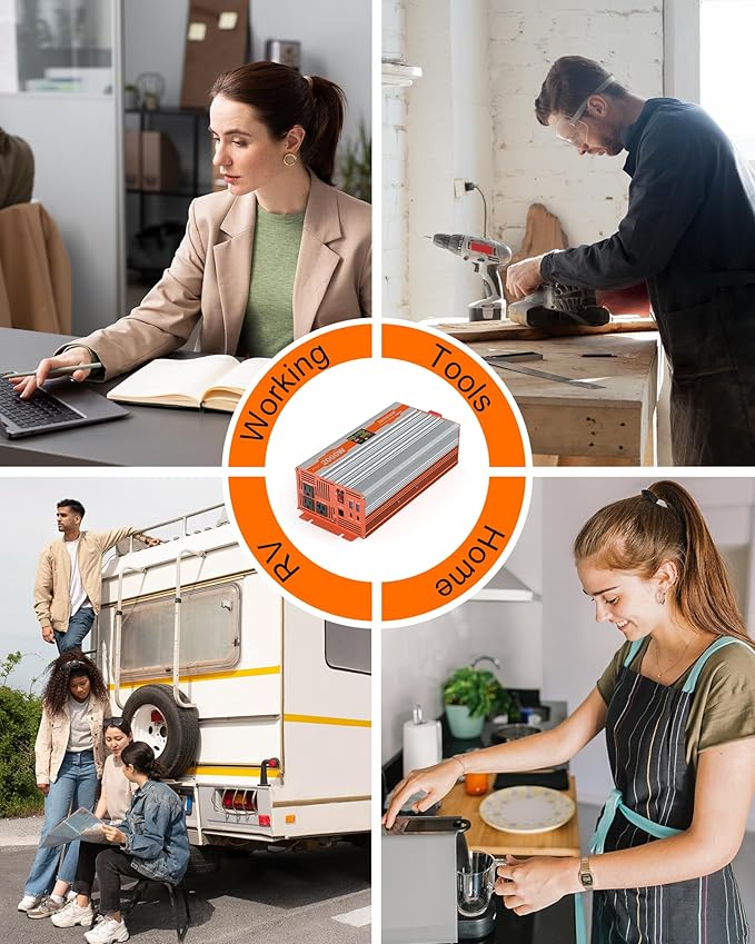 2000W Pure Sine Wave Power Inverter 24V to 120V AC Converter 4000W Peak for RV Truck Solar with Dual AC and 20A Outlets4 Quick Charging USB Ports Remote Controller
