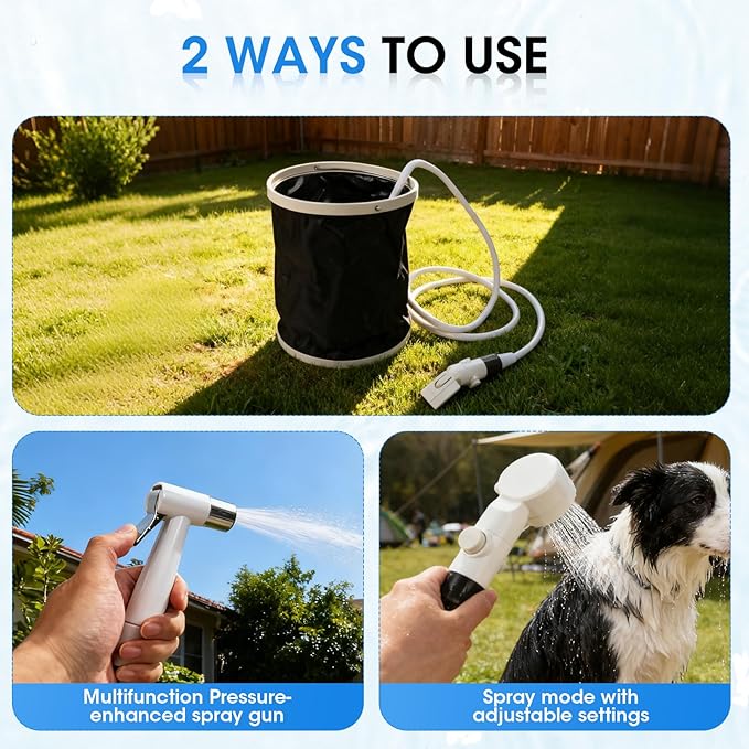 Portable Camping Shower Outdoor Shower Kit Hose Spray Gun &amp Folding Bucket Rechargeable Battery Powered Portable Shower for Camping Hiking BeachRVPet Cleaning &amp Road Trips