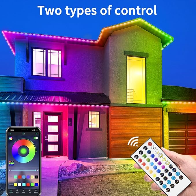 Yocrostar 150ft Permanent Outdoor LightRGB Eaves LightsDIY Scene Modes IP68 Waterproof Outdoor Under Eave Lightingled Lights for DecorGarden DecorHouseParty