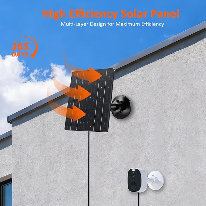 Zivif 10W Solar Charger 5V Solar Panel for Security Cameras with USB-C/Micro USB/DC 5.5x2.1mm Ports IP66 Waterproof 360° Adjustable Mount &amp 7.2ft Cable (2 Pack)