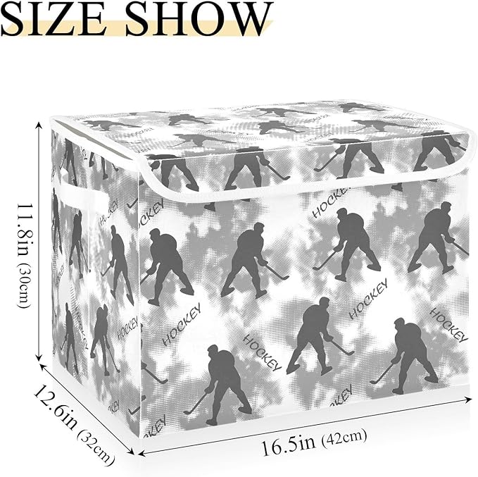 Storage Box Hockey Players Closet Storage Bins with Lids Foldable Oxford Fabric Storage Box for Home Bedroom Closet Office (16.5x12.6x11.8 in)